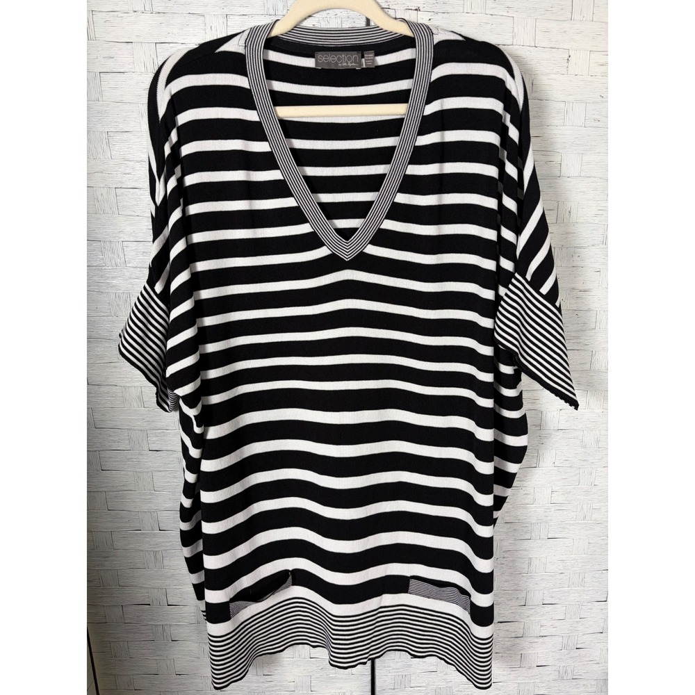 Selection by Ulla Popken Womens Sweater Striped V-Neck Knit Tunic Plus Size